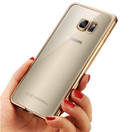 Луксозен силиконов гръб ТПУ прозрачен Fashion за Samsung Galaxy S7 EDGE G935 златист кант